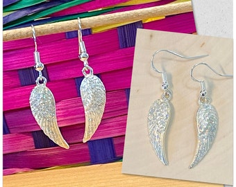 Angel Wing Earrings, Silver Angel Wing Earrings, Glitter Angel Wing Earrings, Memorial Jewelry, Angel Wing Jewelry, Gifts for Her
