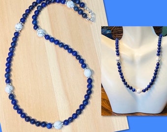 Blue Lapis Necklace, Mens Bead Necklace, Surfer Necklace, Blue Lapis Necklace Men,  Stone Necklace, Unisex Bead Necklace, Blue Lapis Jewelry