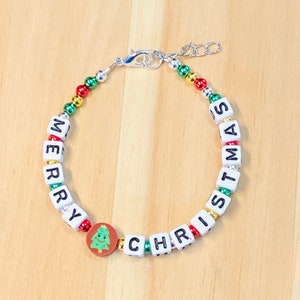 Merry Christmas Bracelet, Holiday Letter Bracelet, Christmas Bead Bracelet, Holiday Bracelet Christmas Gifts, Stocking Stuffer Secret Santa