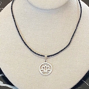Lotus Flower Necklace, Lotus Choker, Silver Lotus Necklace, Lotus Cord Necklace, Yoga Jewelry, Lotus Jewelry, Flower Necklace