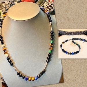 Collar de lapislázuli azul para hombres, collar de ónix negro para hombres, collar de piedras preciosas, collar de ojo de tigre para hombres, joyería para hombres, ideas de regalos para hombres