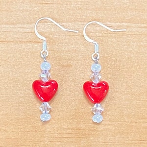 Red Heart Earrings, Crystal Earrings, Valentine Heart Earrings, Valentines Jewelry, Silver Valentine Earrings, Heart Earrings, Gifts for Her