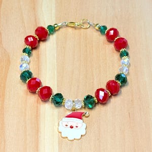 Christmas Bracelet Women, Christmas Bead Bracelet, Santa  Bracelet, Holiday Crystal Bracelet, Christmas Jewelry