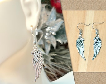 Brincos de Asa de Anjo, Brincos de Asa de Anjo Prateados, Brincos de Asa de Anjo da Guarda, Joias de Homenagem, Joias de Asa de Anjo, Presentes para Ela