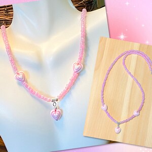 Collar de corazón para niñas, collar de corazón para niñas, collar de cuentas rosas, joyería de cuentas rosas, regalo para hija, regalo para nieta