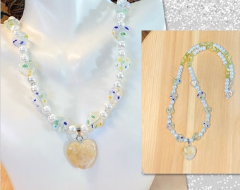 Millefiori Necklace with Pearl, Millefiori Bead Necklace, Millefiori Glass Necklace, Millefiori Necklace Women, Lampwork Necklace