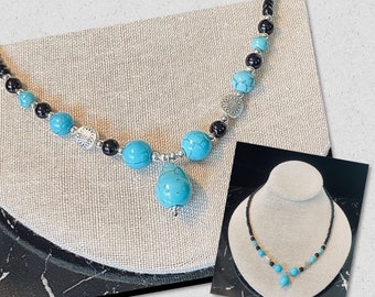Colar Southwest feminino, pingente turquesa, colar Southwest Teardrop, joias Southwest para ela, colar preto Southwest, presentes para ela