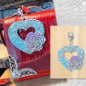Artisan Heart Purse Charm, Large Filigree Heart Purse Charm, Silver Heart Purse Charm, Lavender Bag Charm, Purse Accessories