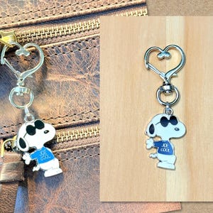 Cartoon Purse Charm, Joe Cool Purse Charm, White Dog Purse Charm, Dog Handbag Bling, Silver Zipper Pull, Womens Gift, Gifts for Her