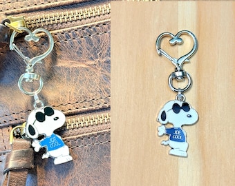 Cartoon Purse Charm, Joe Cool Purse Charm, White Dog Purse Charm, Dog Handbag Bling, Silver Zipper Pull, Womens Gift, Gifts for Her