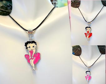 Betty Boop Necklace, Betty Boop Choker, Retro Actress Choker, Red Betty Necklace, Betty Boop Character, Black Cord Necklace, Gifts for Her