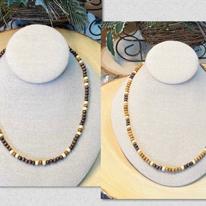 Brown Wood Bead Necklace, Wood Bead Necklace Men, Boho Necklace, Surfer Necklace, Wood Bead Necklace Women, Men’s Jewelry