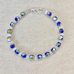 Sapphire Bead Bracelet, Swarovski Crystal Bracelet, Swarovski Crystal 6mm Bracelet Sapphire Tones, Crystal Bracelet for Women