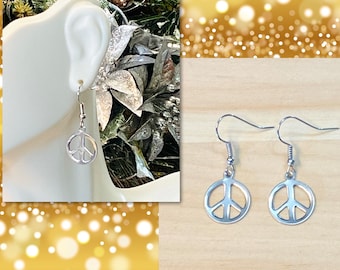Peace Sign Earrings, Stainless Steel Peace Earrings, Gifts for Her, 60s jewelry, hippie earrings, Retro Earrings
