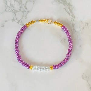 Layering Bracelet, Purple Beaded Bracelet, Opalescent Gold Bracelet, Womens Beaded Bracelet, Gifts For Her