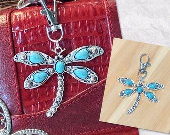 Southwest Purse Charm, Turquoise Dragonfly Purse Charm, Dragonfly Purse Charm, Dragonfly Zipper Pull, Purse Bling, Dragonfly Jewelry