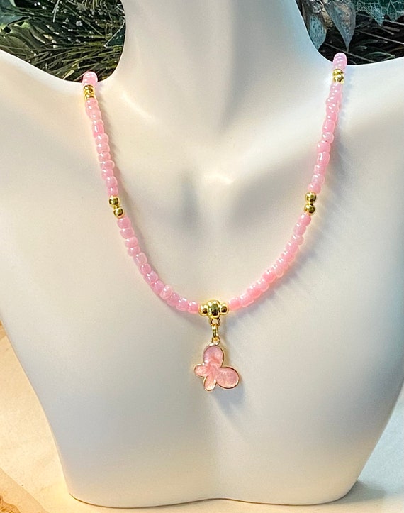 Buy Bead Necklace | Pink Bead Necklace | Drop charm Beaded Necklace | Drop  Dangling | Handmade Glass Beads at Amazon.in
