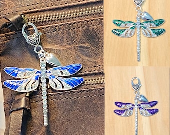 Silver Dragonfly Purse Charm, Crystal Dragonfly Purse Charm, Dragonfly Zipper Pull, Purse Bling, Dragonfly Jewelry, Purse Charms for Handbag