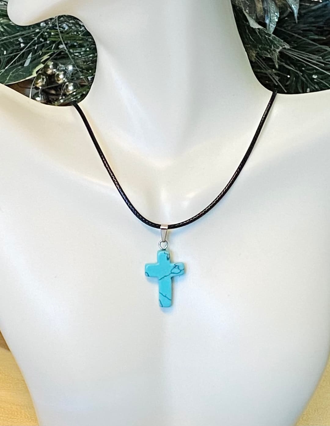 *Jewel Cross Necklace - Clear/Turquoise main image 1