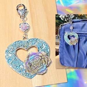 Artisan Heart Purse Charm, Large Filigree Heart Purse Charm, Silver Heart Purse Charm, Lavender Bag Charm, Purse Accessories