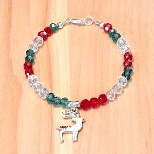 Weihnachten Perlenarmband, Rentier Perlenarmband, Urlaub Armband, Kristall Urlaub Armband, roten Kristall Armband, Weihnachtsschmuck