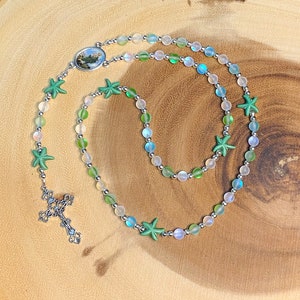 Mermaid Bead Rosary, Starfish Beaded Rosary, Green Starfish Rosary, Catholic Rosary, Religious Jewelry, Christian Jewelry, Religious Gifts