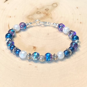 Blue Boho Bracelet, Blue Beaded Bracelet, Blue Bracelet for Women, Blue Bead Jewelry, Boho Silver Bracelet, Statement Bracelet, Gift For Her