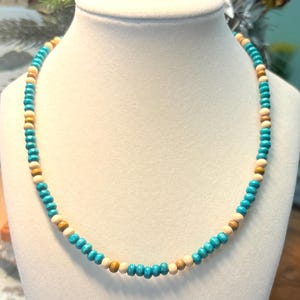 Turquoise Wood Bead Necklace, Wood Bead Necklace Women, Boho Beaded Necklace, Surfer Necklace, Wood Bead Necklace, Boho Hippie Jewelry