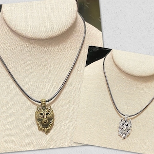Wolf Cord Necklace, Silver Wolf Pendant Necklace, Silver Wolf Choker, Wolf Charm Necklace, Bronze Wolf Necklace, Mens Cord Necklace, Unisex