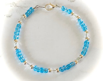 Aqua Beaded Bracelet, Turquoise colored bracelet for Women, Tiny Beads Bracelet, Silver Beaded Bracelet, Gifts for Her