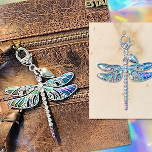 Dragonfly Purse Charm, Crystal Dragonfly Purse Charm, Iridescent Dragonfly Purse Charm, Handbag Bling, Dragonfly Jewelry