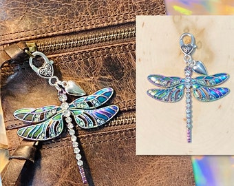 Dragonfly Purse Charm, Crystal Dragonfly Purse Charm, Iridescent Dragonfly Purse Charm, Handbag Bling, Dragonfly Jewelry