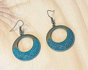 Brass Patina Hoop Earrings, Womens Brass Hoop Earrings, Boho Hippie Earrings, Boho Brass Earrings, Womens Bohemian Earrings