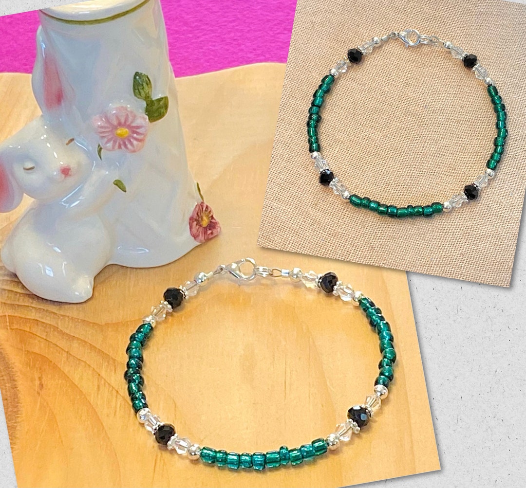 Emerald Green Bead Bracelet, Green Bead Bracelet, Crystal Bead Bracelet