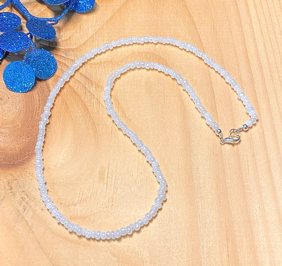White Bead Necklace Women White Beaded Necklace White Bead Etsy