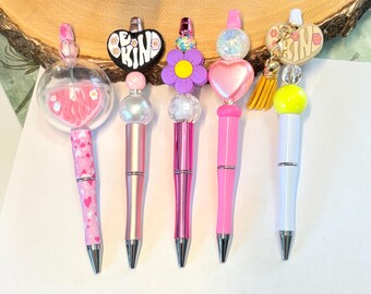 Handmade Beaded Pen with Silicone Focal Beads, Refillable Ink Pen