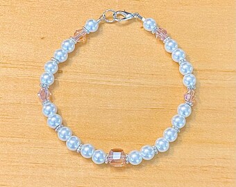 Swarovski Kristall Armband, rosa Kristall Armband, Perlenarmband Frauen, Trauzeugin Armband, Mädchen Armband, Hochzeitsschmuck