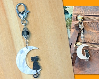 Lenora Dame Bewitched Halloween Black Cat Purse Charm  Eye Candy Los Angeles Black Cat Crescent Moon & Ghost Keychain Bag Charm NIB main image 0