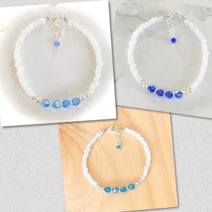 Swarovski Crystal Bracelet, Bridal Bracelet, Bridesmaid Jewelry, White Beaded Bracelet, Wedding Jewelry, Blue Bracelet, Cream White Bracelet
