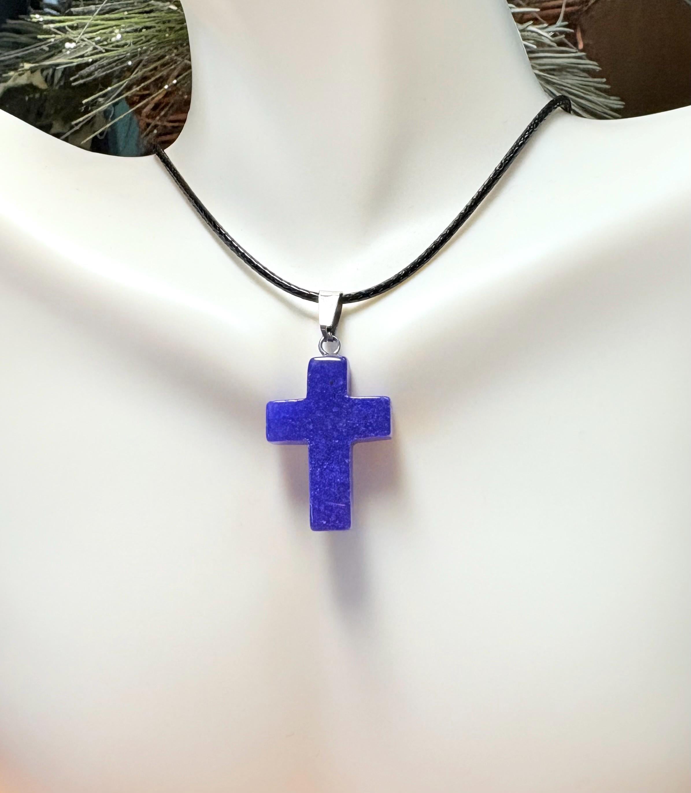 Pendentif Croix Ancien – Verre Bleu Lapis-lazuli – Filigrane Plaqué Or