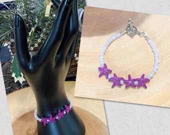Starfish Beaded Bracelet, Purple Starfish Bracelet, Purple Bead Bracelet Women, Beach Bracelet Women, Beaded Bracelet for Women
