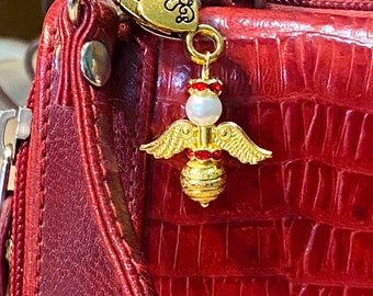 Gold Angel Purse Charm, Angel Purse Charm, Pearl Angel Purse Charm, Holiday Jewelry, Angel Charm, Memorial Jewelry, Gifts for Her