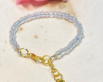 Toddler Bead Bracelet, Girls Rainbow Bead Bracelet, Girls Clear Bead Bracelet, Iridescent Bead Bracelet, kids jewelry, granddaughter gift
