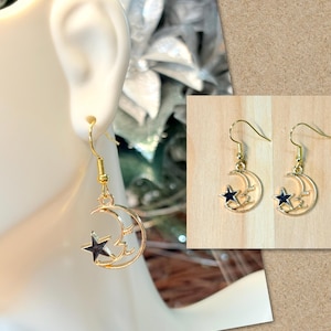 Moon and Star Earrings, Crescent Moon Earrings, Moon Dangle Earrings, Gold Moon Earrings, Celestial Earrings, Gifts for Her