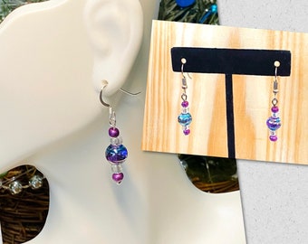 Purple Beaded Earrings, Purple Earrings Dangle, Blue Earrings, Gifts for Her