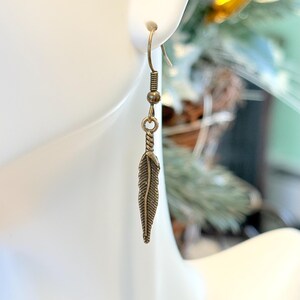 Single Mens Dangle Earring, Mens Bronze Feather Earring, Single Earring Men, Symbol Amulet Men, Talisman Dangle