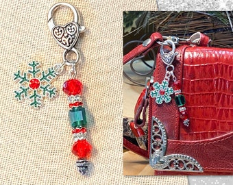 Snowflake Purse Charm, Christmas Purse Charm, Green Crystal Purse Charm, Christmas Gifts, Holiday Purse Charm, Stocking Stuffer
