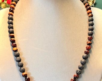 Tiger Eye Necklace, Black Onyx Necklace, Mens Black Beaded Necklace, Tiger Eye Necklace Women, Mens Jewelry, Gift Ideas for Men