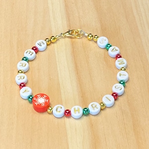 Pulsera de Feliz Navidad, Pulsera de Cartas Navideñas, Pulsera de Cuentas de Navidad, Pulsera de Navidad Regalos de Navidad, Relleno de Medias Secret Santa