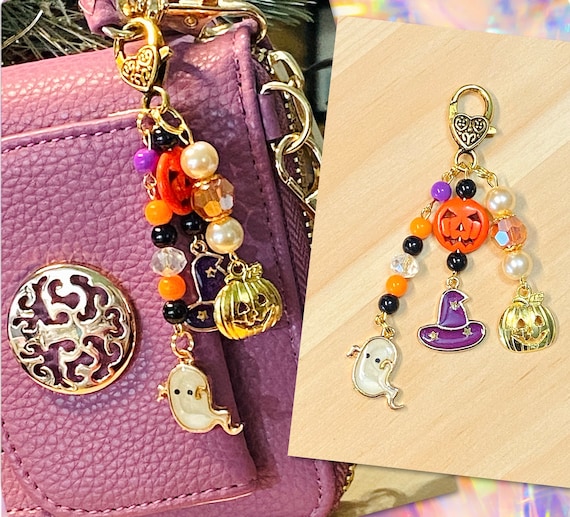 Halloween Purse Charm, Pumpkin Purse Charm, Gold Handbag Bling, Gold Halloween Zipper Pull, Halloween Handbag Bling, Holiday Purse Charm